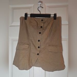 Universal Thread Tan Strapless Button Down Linen Blend Top Smocked Back NWT